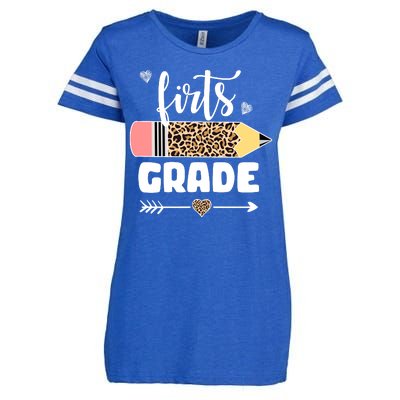 First Grade Leopard Pencil 1st Grader Students Teachers Enza Ladies Jersey Football T-Shirt