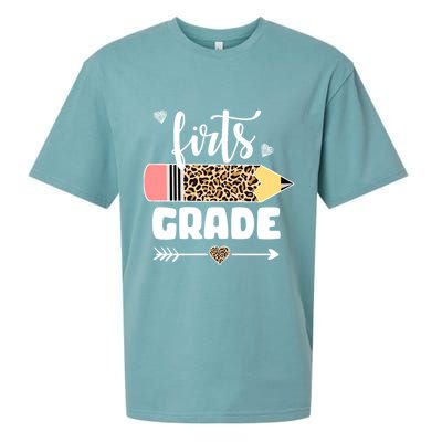 First Grade Leopard Pencil 1st Grader Students Teachers Sueded Cloud Jersey T-Shirt