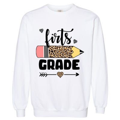 First Grade Leopard Pencil 1st Grader Students Teachers Garment-Dyed Sweatshirt