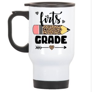 First Grade Leopard Pencil 1st Grader Students Teachers Stainless Steel Travel Mug