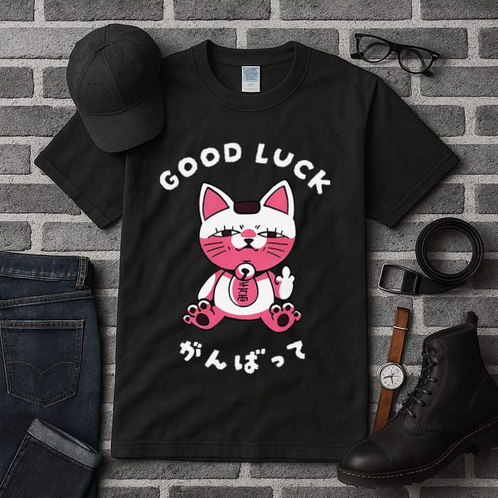 Funny Good Luck Japanese Cat Turbo Granny Yokai Cat Sarcasm Tall T-Shirt