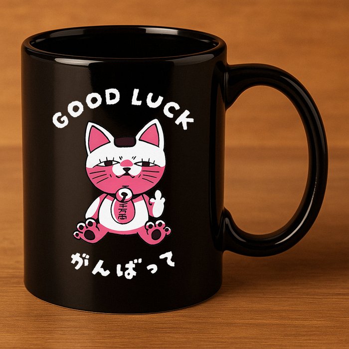 Funny Good Luck Japanese Cat Turbo Granny Yokai Cat Sarcasm 11oz C Handle Ceramic Mug