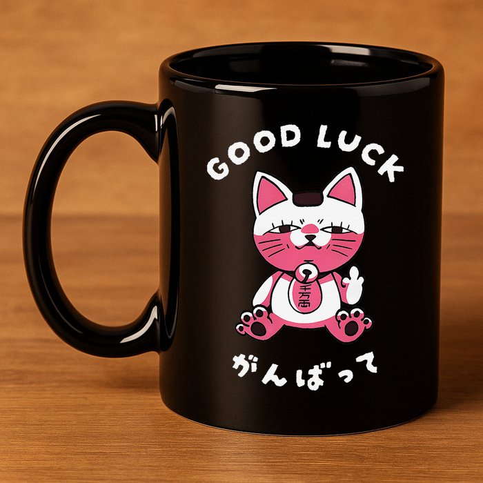 Funny Good Luck Japanese Cat Turbo Granny Yokai Cat Sarcasm 11oz C Handle Ceramic Mug