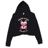 Funny Good Luck Japanese Cat Turbo Granny Yokai Cat Sarcasm Crop Fleece Hoodie