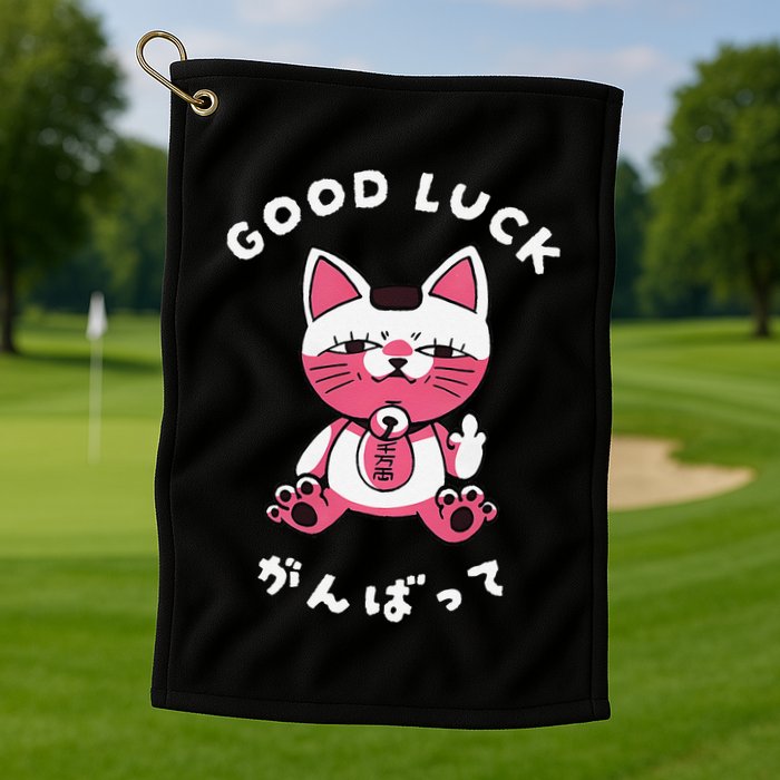 Funny Good Luck Japanese Cat Turbo Granny Yokai Cat Sarcasm Golf Towel
