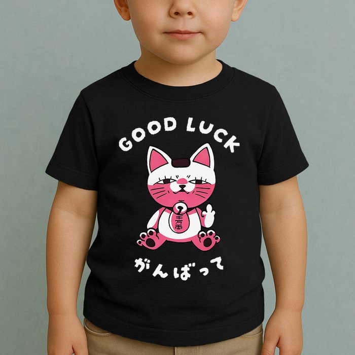 Funny Good Luck Japanese Cat Turbo Granny Yokai Cat Sarcasm Toddler T-Shirt