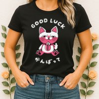 Funny Good Luck Japanese Cat Turbo Granny Yokai Cat Sarcasm Womens T-Shirt