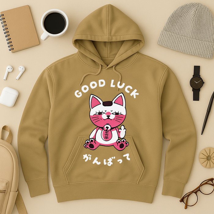 Funny Good Luck Japanese Cat Turbo Granny Yokai Cat Sarcasm Hoodie