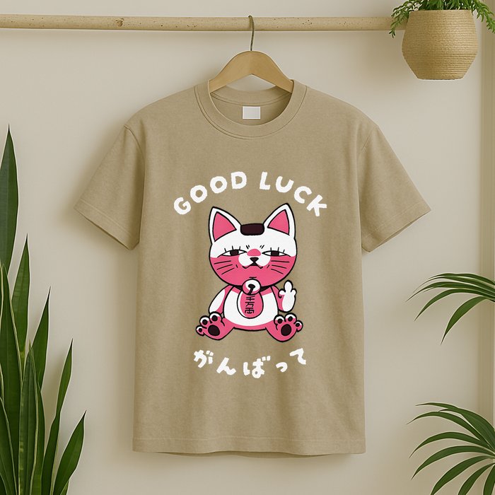 Funny Good Luck Japanese Cat Turbo Granny Yokai Cat Sarcasm T-Shirt