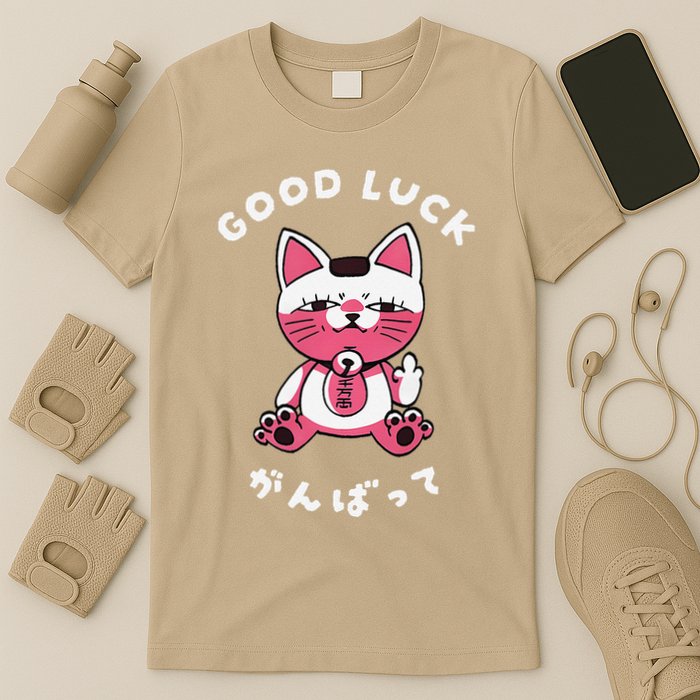 Funny Good Luck Japanese Cat Turbo Granny Yokai Cat Sarcasm T-Shirt
