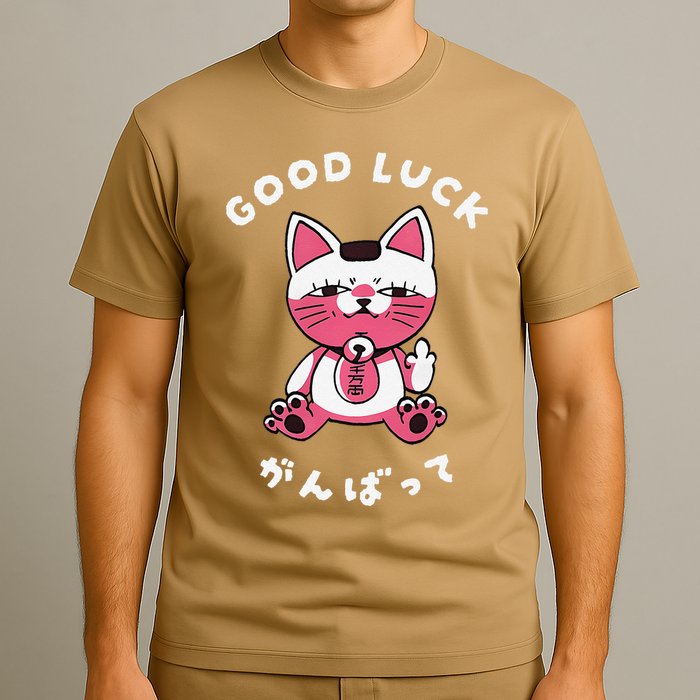 Funny Good Luck Japanese Cat Turbo Granny Yokai Cat Sarcasm T-Shirt