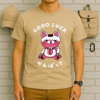 Funny Good Luck Japanese Cat Turbo Granny Yokai Cat Sarcasm T-Shirt