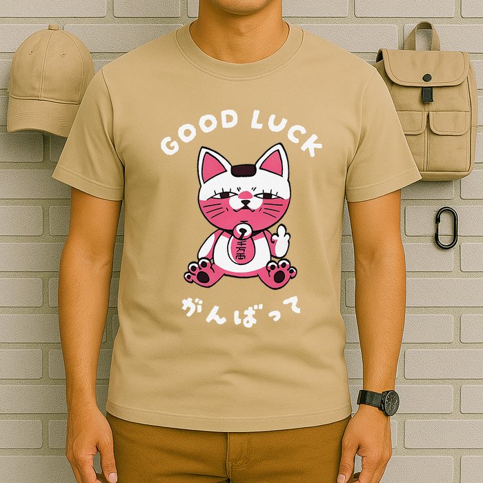 Funny Good Luck Japanese Cat Turbo Granny Yokai Cat Sarcasm T-Shirt