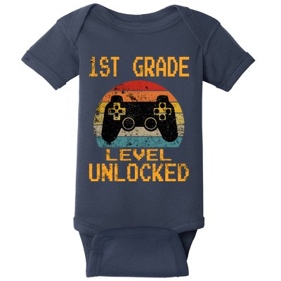 First Grade Level Unlocked Gamer 1st Day Of School Boy Baby Bodysuit