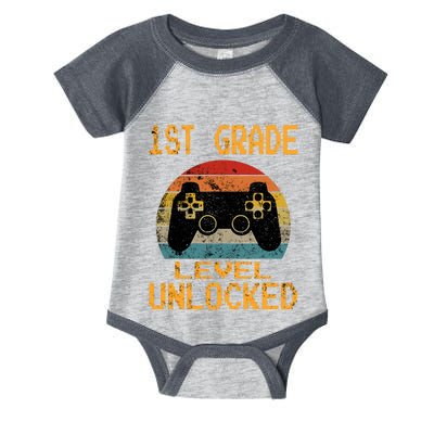 First Grade Level Unlocked Gamer 1st Day Of School Boy Infant Baby Jersey Bodysuit