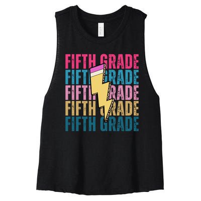 Fifth Grade Lightning Pencil Back To School Women's Racerback Cropped Tank