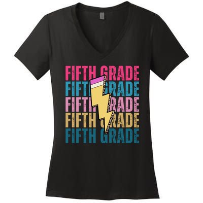 Fifth Grade Lightning Pencil Back To School Women's V-Neck T-Shirt