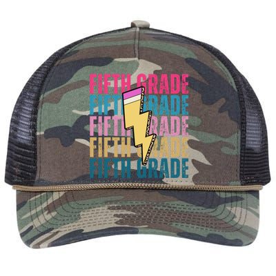 Fifth Grade Lightning Pencil Back To School Retro Rope Trucker Hat Cap