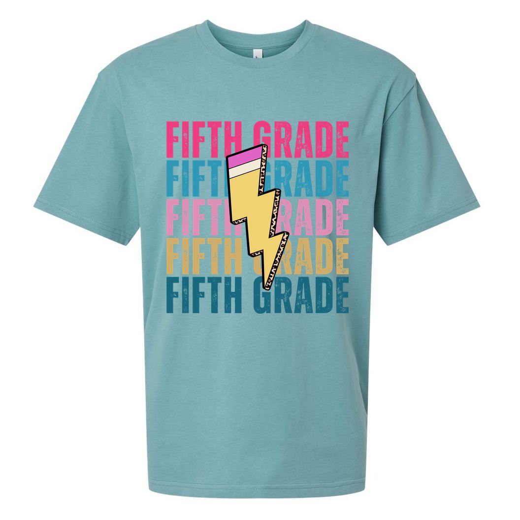 Fifth Grade Lightning Pencil Back To School Sueded Cloud Jersey T-Shirt