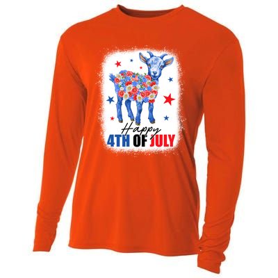 Funny Goat Lovers Owners Farmers American Flag 4th Of July Gift Cooling Performance Long Sleeve Crew