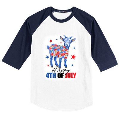 Funny Goat Lovers Owners Farmers American Flag 4th Of July Gift Baseball Sleeve Shirt