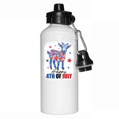 Funny Goat Lovers Owners Farmers American Flag 4th Of July Gift Aluminum Water Bottle