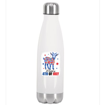 Funny Goat Lovers Owners Farmers American Flag 4th Of July Gift Stainless Steel Insulated Water Bottle