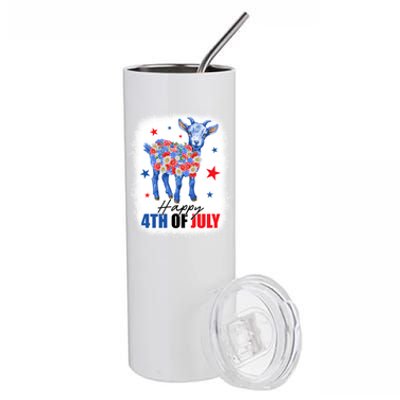 Funny Goat Lovers Owners Farmers American Flag 4th Of July Gift Stainless Steel Tumbler