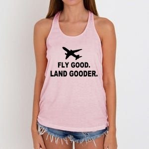 Fly Good Land Gooder Airline Pilot Private Pilot Student Women's Knotted Racerback Tank