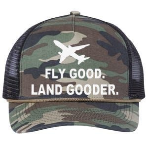 Fly good land gooder airline pilot private pilot student Retro Rope Trucker Hat Cap