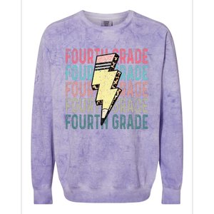 Fourth Grade Lightning Bolt Pencil Retro Teacher Girls Colorblast Crewneck Sweatshirt