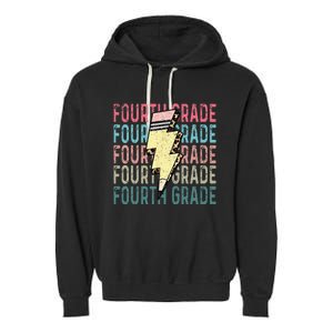 Fourth Grade Lightning Bolt Pencil Retro Teacher Girls Garment-Dyed Fleece Hoodie