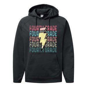 Fourth Grade Lightning Bolt Pencil Retro Teacher Girls Performance Fleece Hoodie