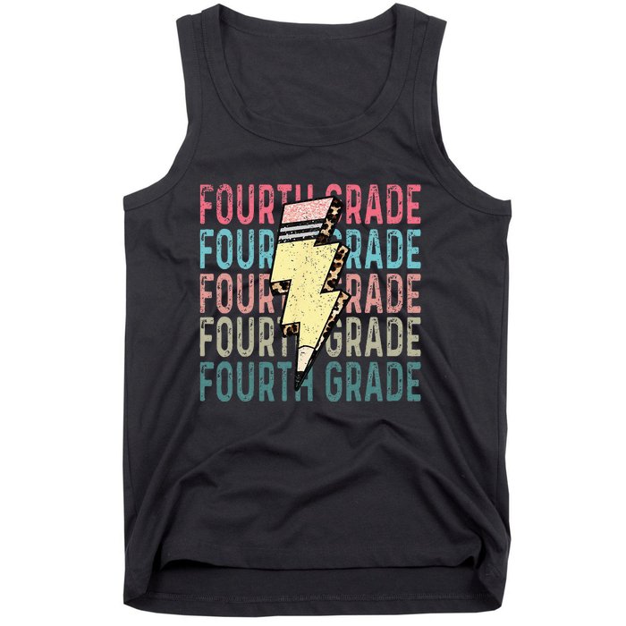 Fourth Grade Lightning Bolt Pencil Retro Teacher Girls Tank Top