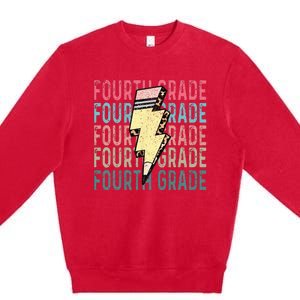 Fourth Grade Lightning Bolt Pencil Retro Teacher Girls Premium Crewneck Sweatshirt