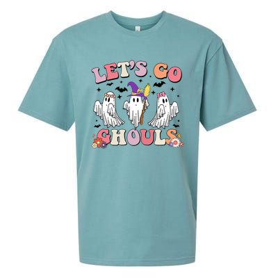 Funny Ghost Lets Go Ghouls Retro Groovy Halloween Costume Gift Sueded Cloud Jersey T-Shirt