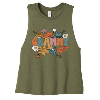 Floral Grammy Life Thankful Grammy Thanksgiving Mothers Day Women's Racerback Cropped Tank