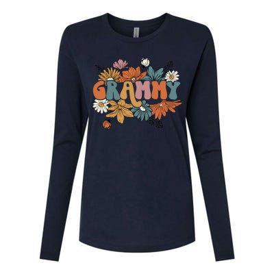 Floral Grammy Life Thankful Grammy Thanksgiving Mothers Day Womens Cotton Relaxed Long Sleeve T-Shirt