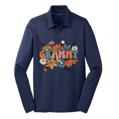 Floral Grammy Life Thankful Grammy Thanksgiving Mothers Day Silk Touch Performance Long Sleeve Polo