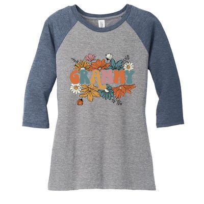 Floral Grammy Life Thankful Grammy Thanksgiving Mothers Day Women's Tri-Blend 3/4-Sleeve Raglan Shirt