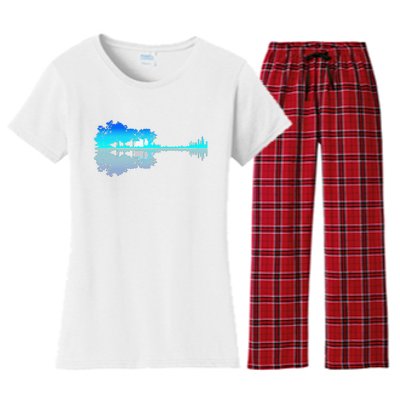 Funny Guitar Lake Shadow Love Guitar Musician Women's Flannel Pajama Set