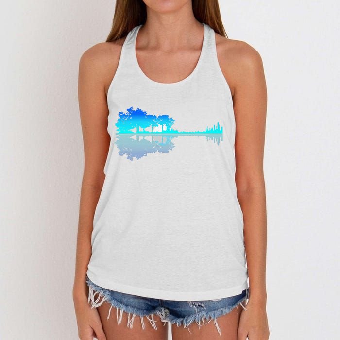 Funny Guitar Lake Shadow Love Guitar Musician Women's Knotted Racerback Tank