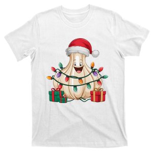 Funny Garlic Lover Xmas Lighting Santa Hat Garlic Christmas T-Shirt