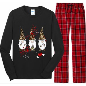 Funny Gnomes Leopard Red Hearts Valentines Day Gift Long Sleeve Pajama Set