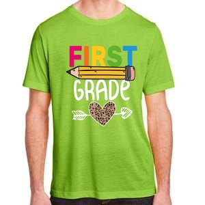 First Grade Leopard Pencil First Day School 1St Grade Crew Gift Adult ChromaSoft Performance T-Shirt