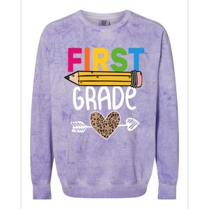 First Grade Leopard Pencil First Day School 1St Grade Crew Gift Colorblast Crewneck Sweatshirt