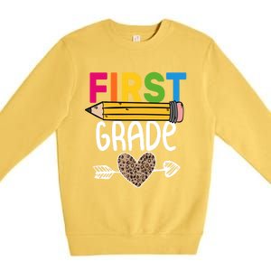 First Grade Leopard Pencil First Day School 1St Grade Crew Gift Premium Crewneck Sweatshirt