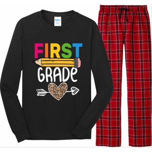 First Grade Leopard Pencil First Day School 1St Grade Crew Gift Long Sleeve Pajama Set