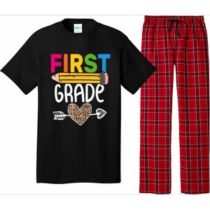 First Grade Leopard Pencil First Day School 1St Grade Crew Gift Pajama Set