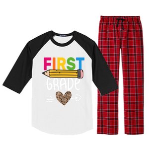 First Grade Leopard Pencil First Day School 1St Grade Crew Gift Raglan Sleeve Pajama Set